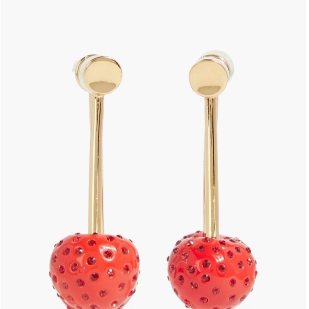 Gold Tone Enamel & Crystal Strawberry Earrings